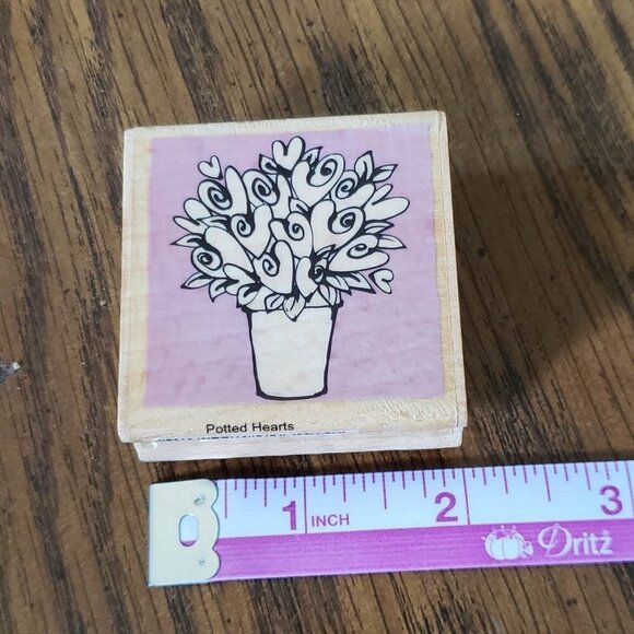 Vap! Scrap Rubber Stamp Potted Hearts Flowers Love 2x2 Inch - Picture 2 of 6